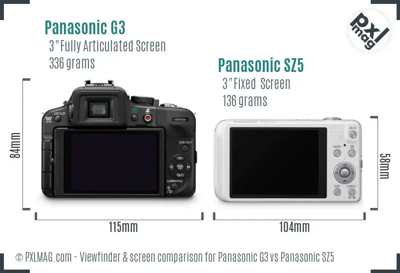 Panasonic G3 vs Panasonic SZ5 Screen and Viewfinder comparison