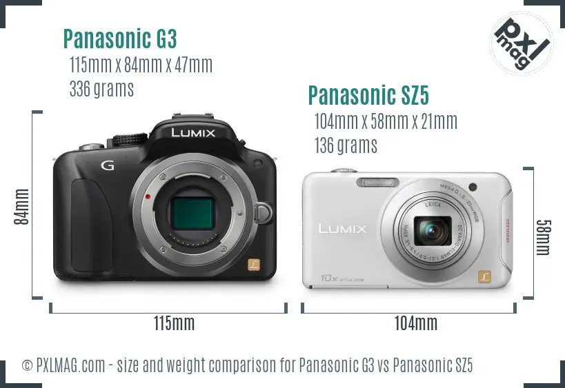 Panasonic G3 vs Panasonic SZ5 size comparison