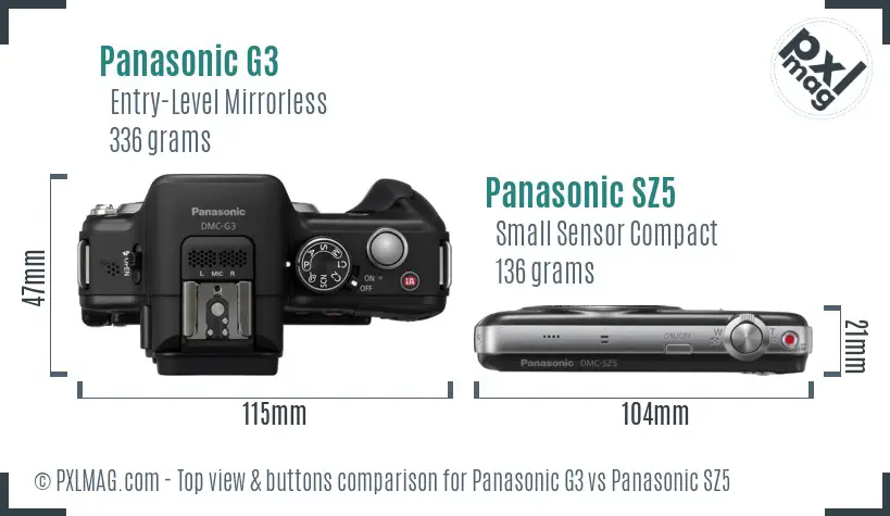 Panasonic G3 vs Panasonic SZ5 top view buttons comparison