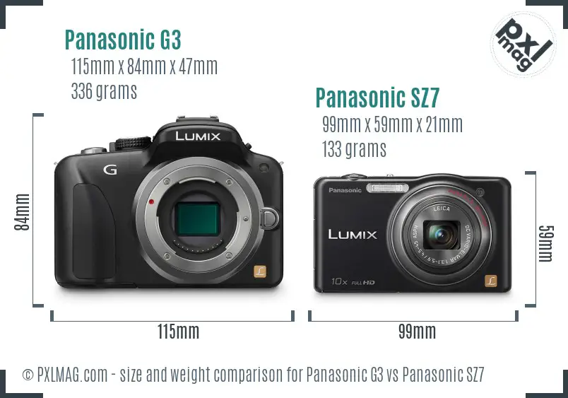 Panasonic G3 vs Panasonic SZ7 size comparison