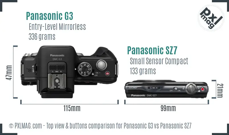 Panasonic G3 vs Panasonic SZ7 top view buttons comparison