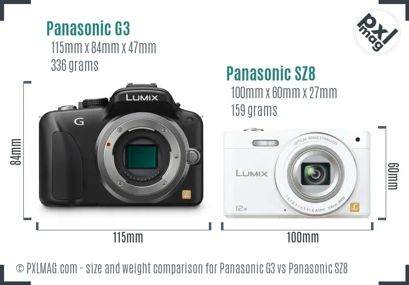 Panasonic G3 vs Panasonic SZ8 size comparison