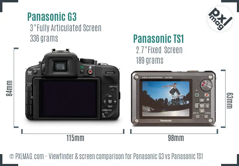 Panasonic G3 vs Panasonic TS1 Screen and Viewfinder comparison