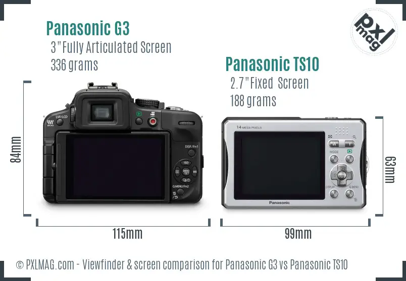 Panasonic G3 vs Panasonic TS10 Screen and Viewfinder comparison