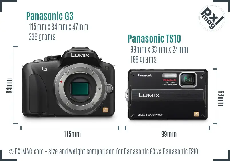 Panasonic G3 vs Panasonic TS10 size comparison