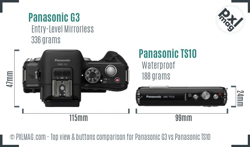 Panasonic G3 vs Panasonic TS10 top view buttons comparison