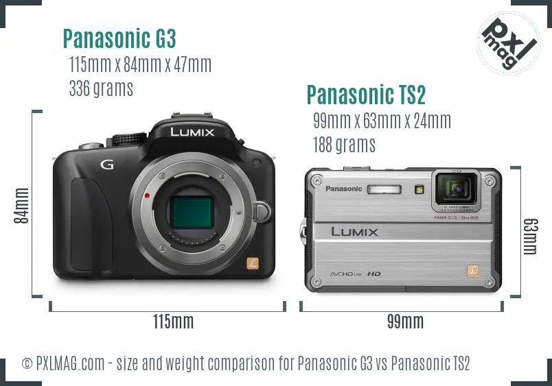 Panasonic G3 vs Panasonic TS2 size comparison