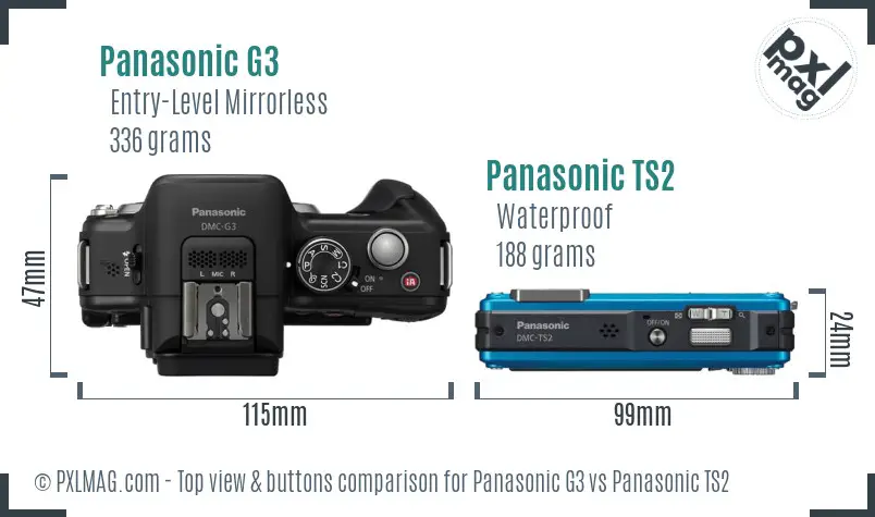 Panasonic G3 vs Panasonic TS2 top view buttons comparison