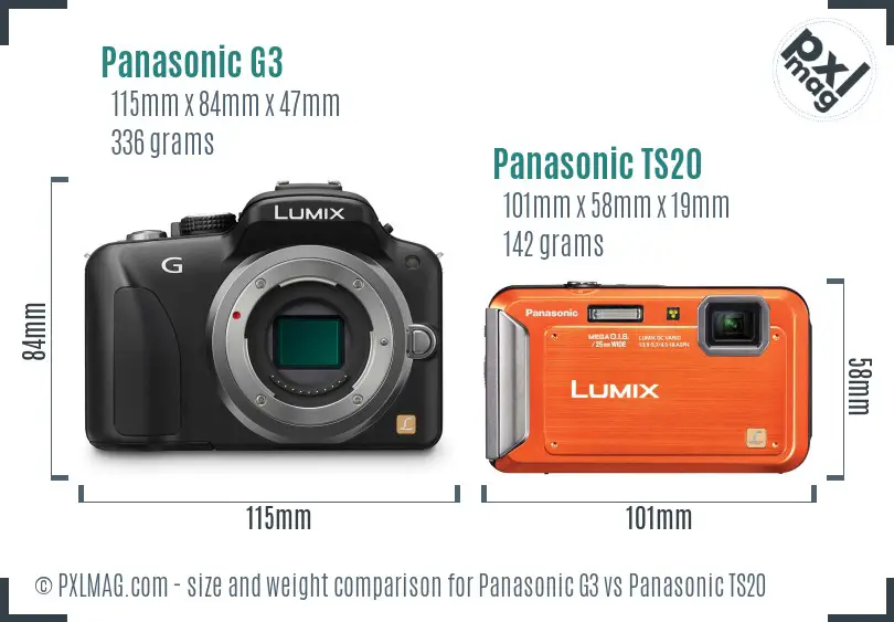 Panasonic G3 vs Panasonic TS20 size comparison