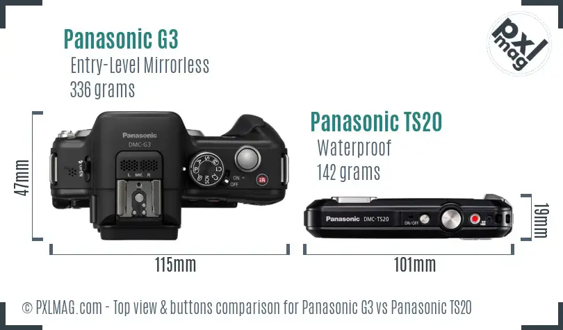 Panasonic G3 vs Panasonic TS20 top view buttons comparison