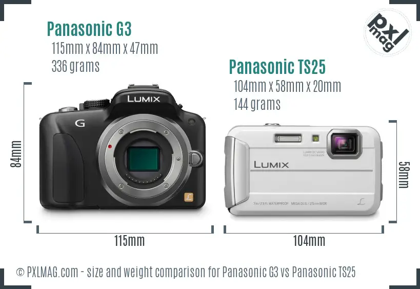 Panasonic G3 vs Panasonic TS25 size comparison
