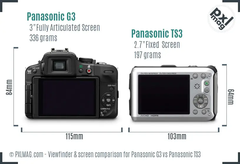 Panasonic G3 vs Panasonic TS3 Screen and Viewfinder comparison