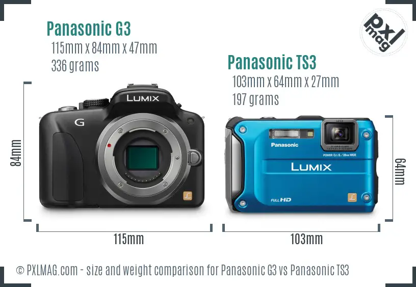 Panasonic G3 vs Panasonic TS3 size comparison