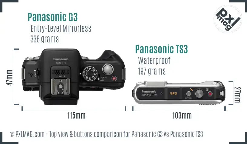 Panasonic G3 vs Panasonic TS3 top view buttons comparison