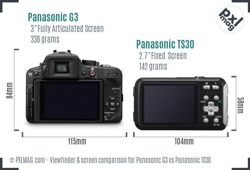 Panasonic G3 vs Panasonic TS30 Screen and Viewfinder comparison