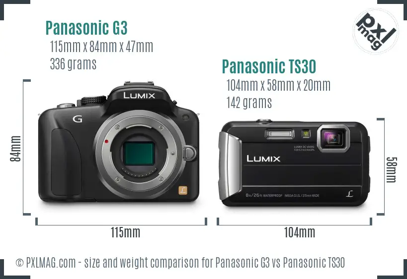 Panasonic G3 vs Panasonic TS30 size comparison