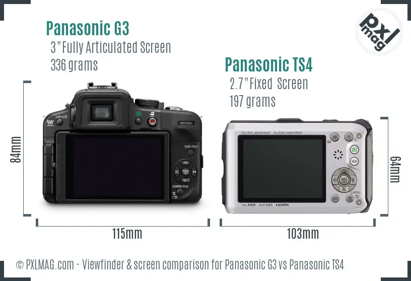 Panasonic G3 vs Panasonic TS4 Screen and Viewfinder comparison