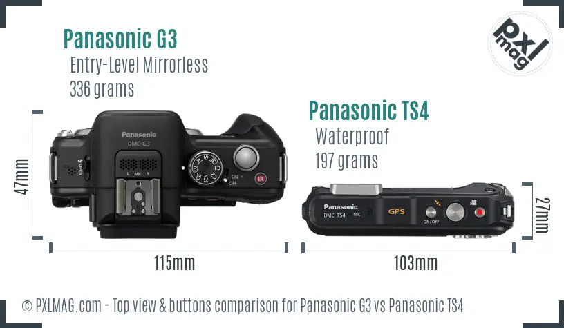 Panasonic G3 vs Panasonic TS4 top view buttons comparison