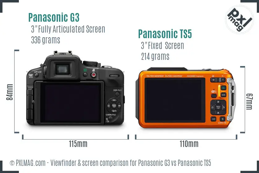 Panasonic G3 vs Panasonic TS5 Screen and Viewfinder comparison