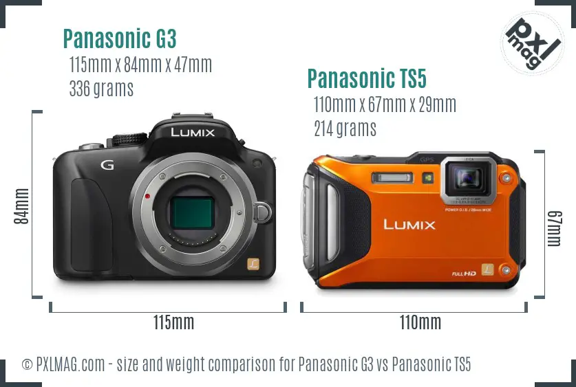Panasonic G3 vs Panasonic TS5 size comparison