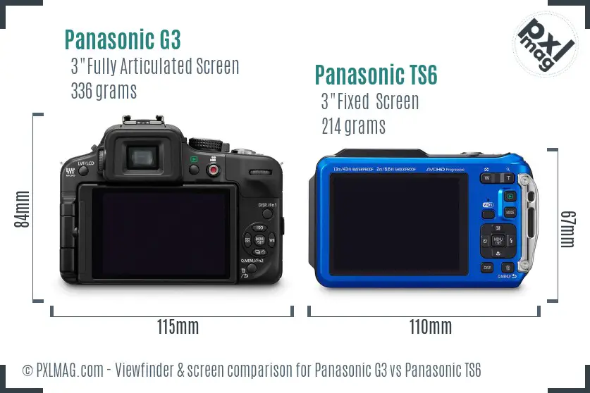 Panasonic G3 vs Panasonic TS6 Screen and Viewfinder comparison