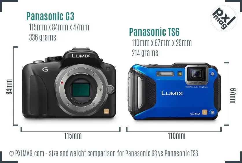 Panasonic G3 vs Panasonic TS6 size comparison