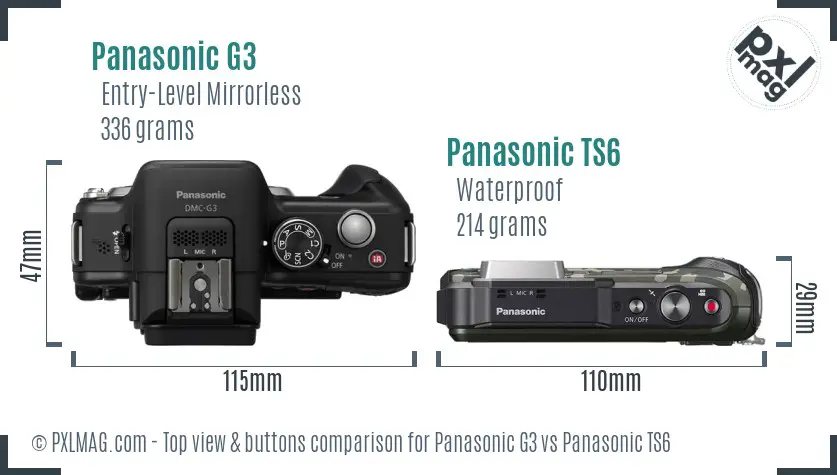 Panasonic G3 vs Panasonic TS6 top view buttons comparison