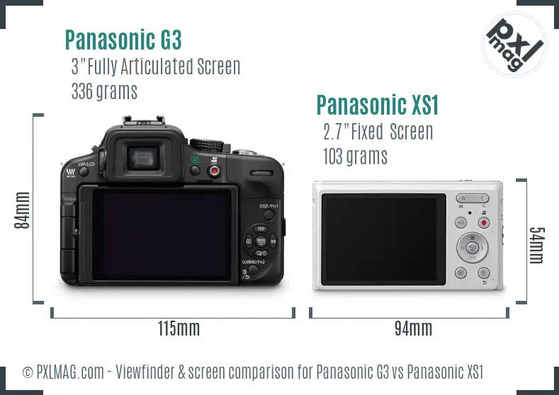 Panasonic G3 vs Panasonic XS1 Screen and Viewfinder comparison