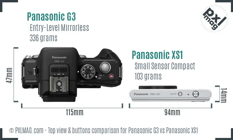 Panasonic G3 vs Panasonic XS1 top view buttons comparison