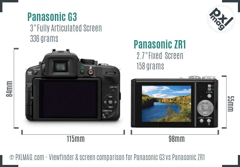 Panasonic G3 vs Panasonic ZR1 Screen and Viewfinder comparison