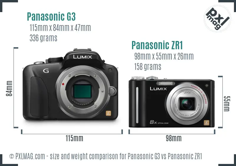 Panasonic G3 vs Panasonic ZR1 size comparison