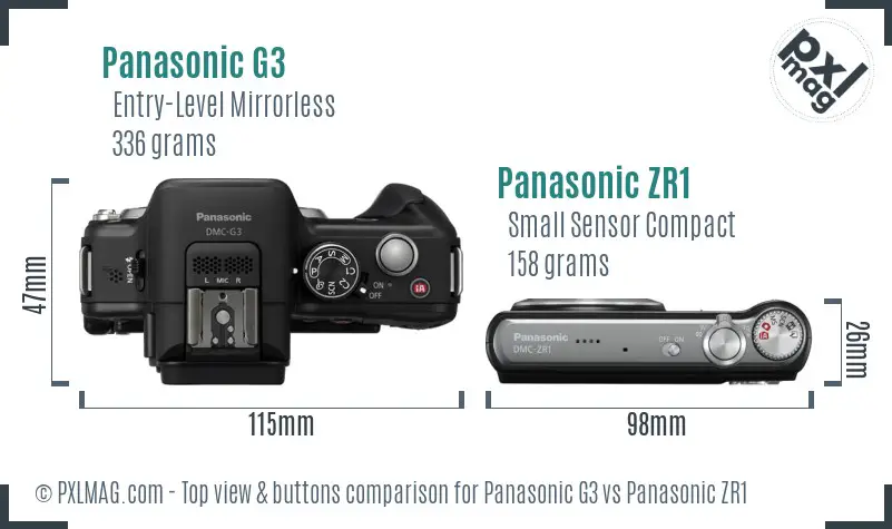 Panasonic G3 vs Panasonic ZR1 top view buttons comparison