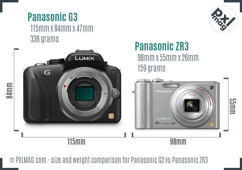 Panasonic G3 vs Panasonic ZR3 size comparison
