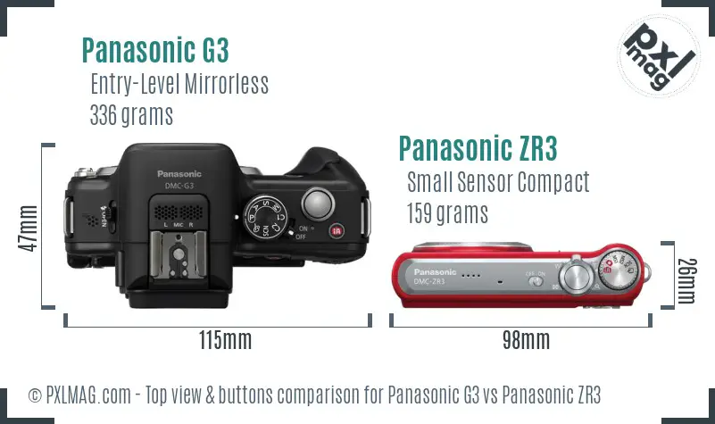 Panasonic G3 vs Panasonic ZR3 top view buttons comparison