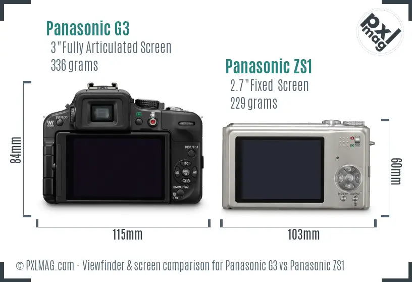 Panasonic G3 vs Panasonic ZS1 Screen and Viewfinder comparison