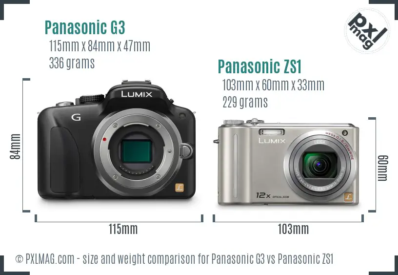 Panasonic G3 vs Panasonic ZS1 size comparison