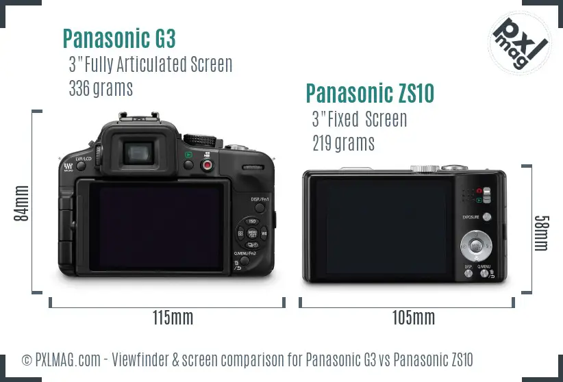 Panasonic G3 vs Panasonic ZS10 Screen and Viewfinder comparison