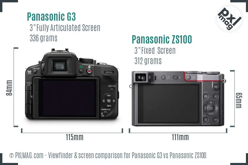 Panasonic G3 vs Panasonic ZS100 Screen and Viewfinder comparison