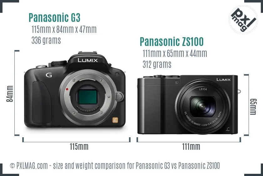 Panasonic G3 vs Panasonic ZS100 size comparison