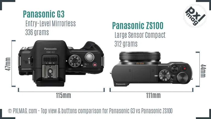 Panasonic G3 vs Panasonic ZS100 top view buttons comparison