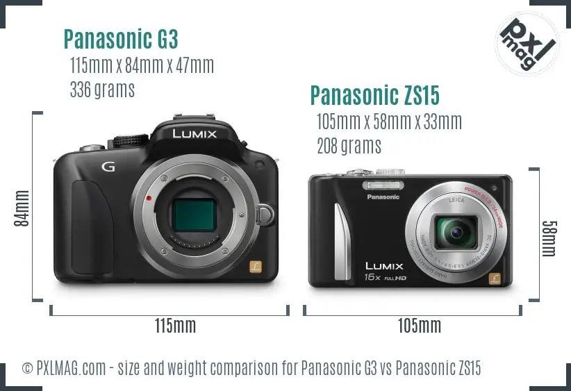 Panasonic G3 vs Panasonic ZS15 size comparison