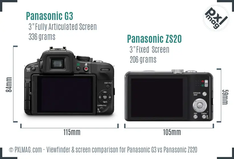 Panasonic G3 vs Panasonic ZS20 Screen and Viewfinder comparison