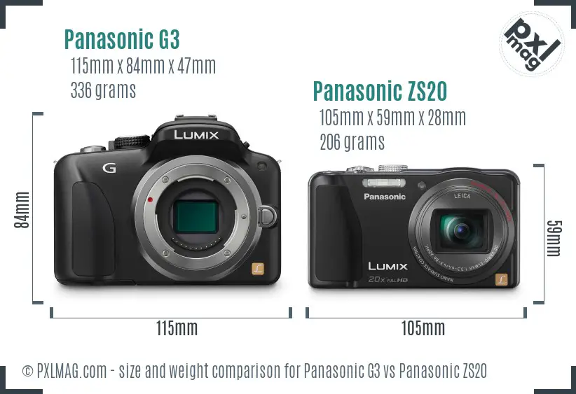 Panasonic G3 vs Panasonic ZS20 size comparison