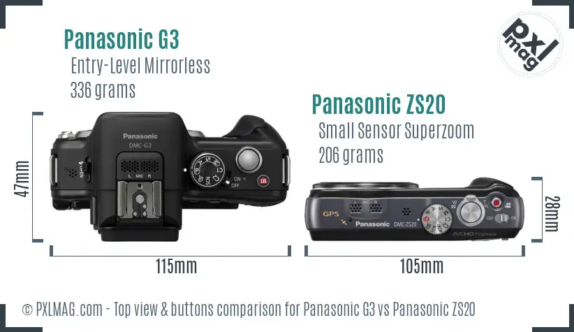 Panasonic G3 vs Panasonic ZS20 top view buttons comparison