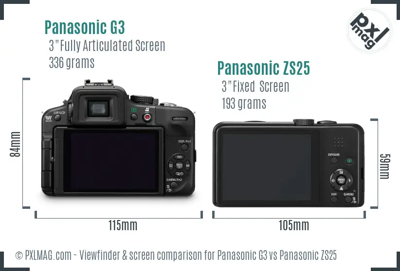 Panasonic G3 vs Panasonic ZS25 Screen and Viewfinder comparison
