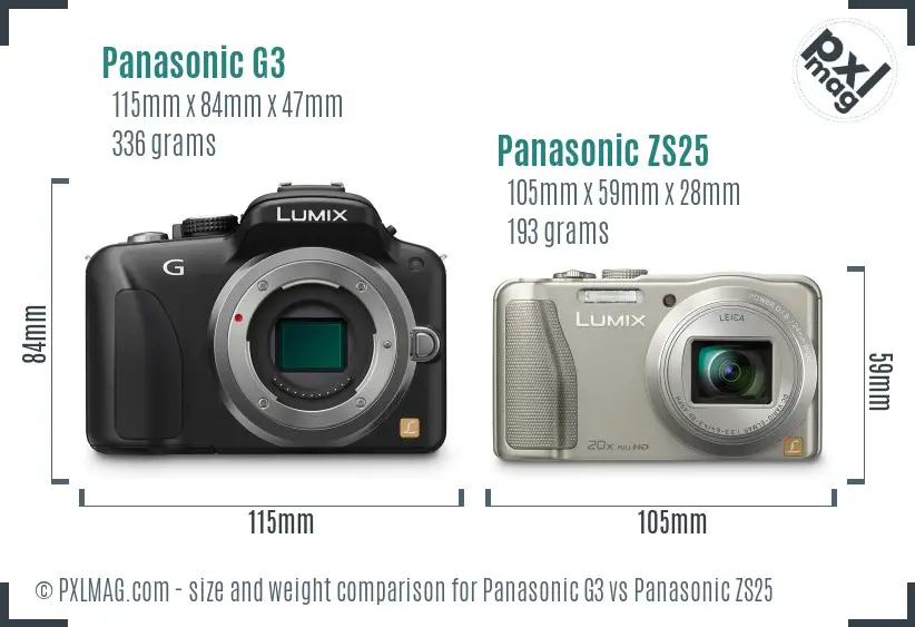 Panasonic G3 vs Panasonic ZS25 size comparison