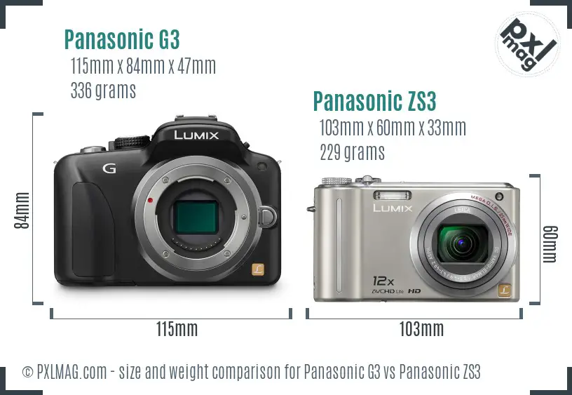 Panasonic G3 vs Panasonic ZS3 size comparison