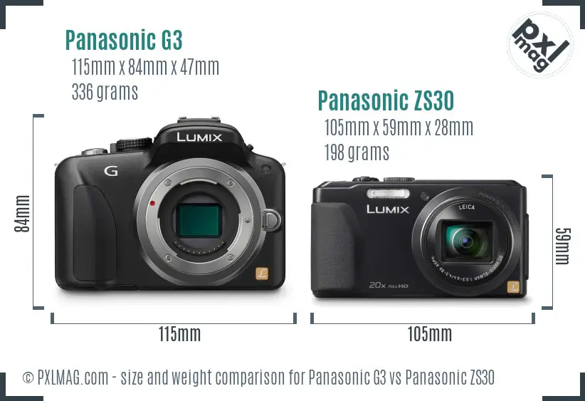 Panasonic G3 vs Panasonic ZS30 size comparison