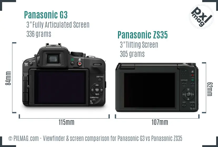 Panasonic G3 vs Panasonic ZS35 Screen and Viewfinder comparison