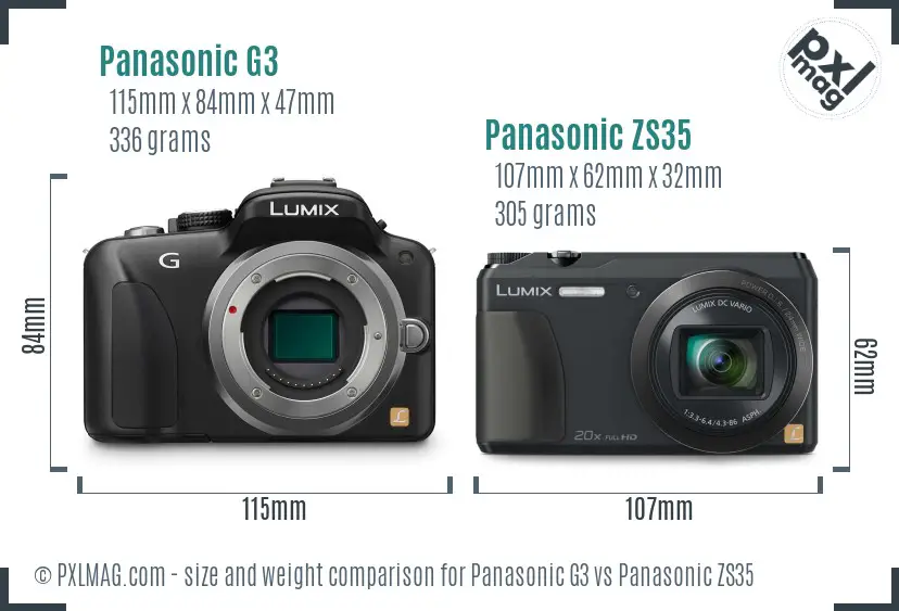 Panasonic G3 vs Panasonic ZS35 size comparison
